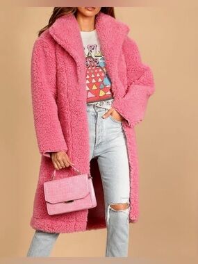 Lulus Pink Too Fab For You Teddy Coat Faux Fur Sherpa Cozy Statement S Soft Girl